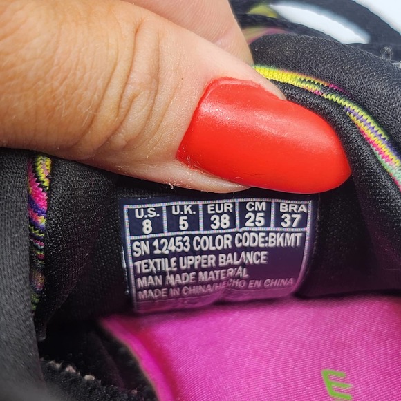 Skechers Shoes Womens 8 Rainbow Striped Neon Abstract Lite Weight Tennis Running - Picture 10 of 11